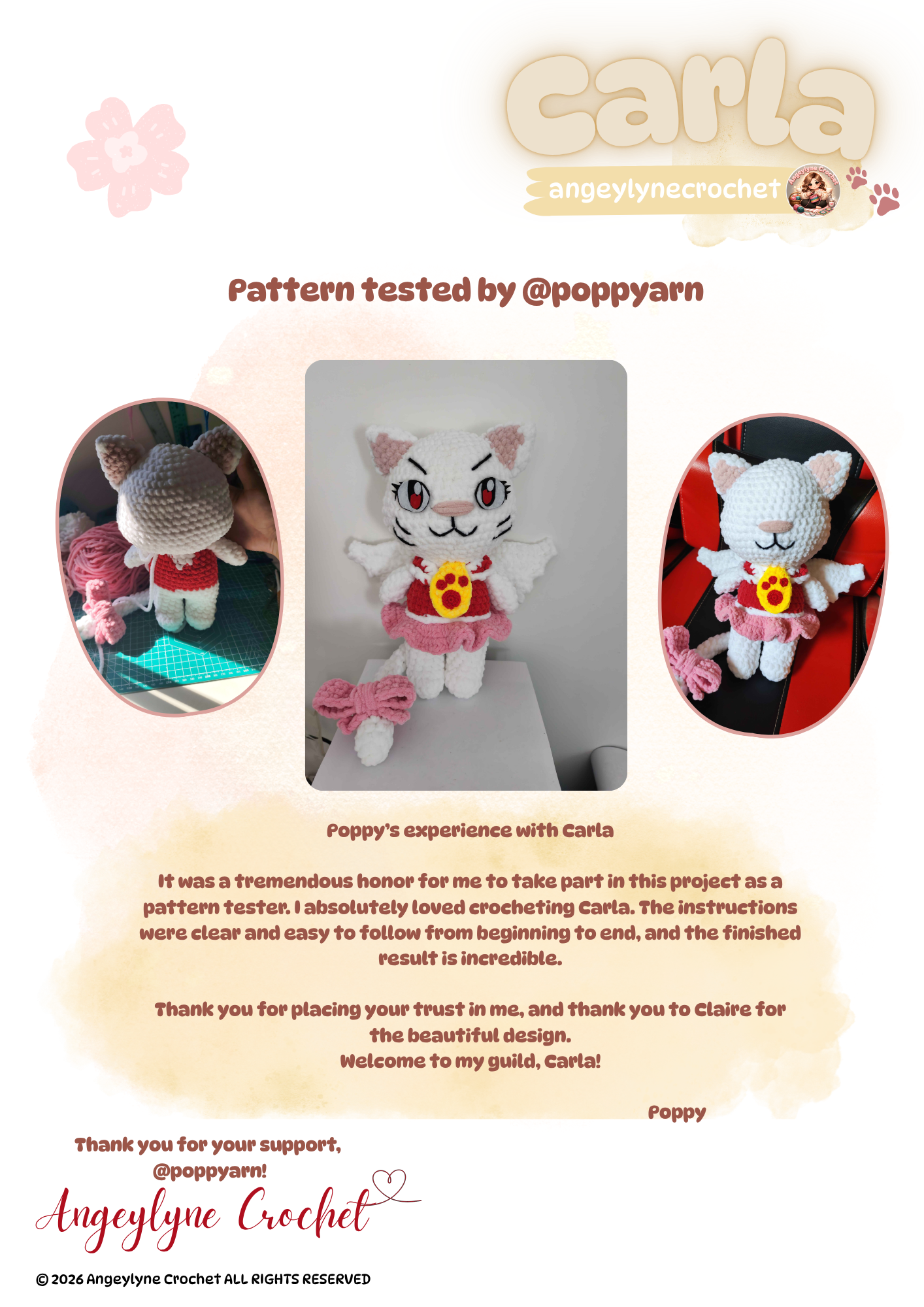 Carla Crochet Pattern, Bilingual Winged Cat Amigurumi PDF, French and English US, vue 2