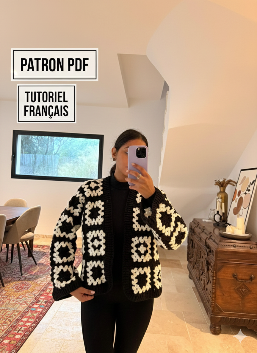 Pdf Patron Crochet Gilet Cardigan Granny Square - Tailles XS à 2XL - Tutoriel PD, vue 4