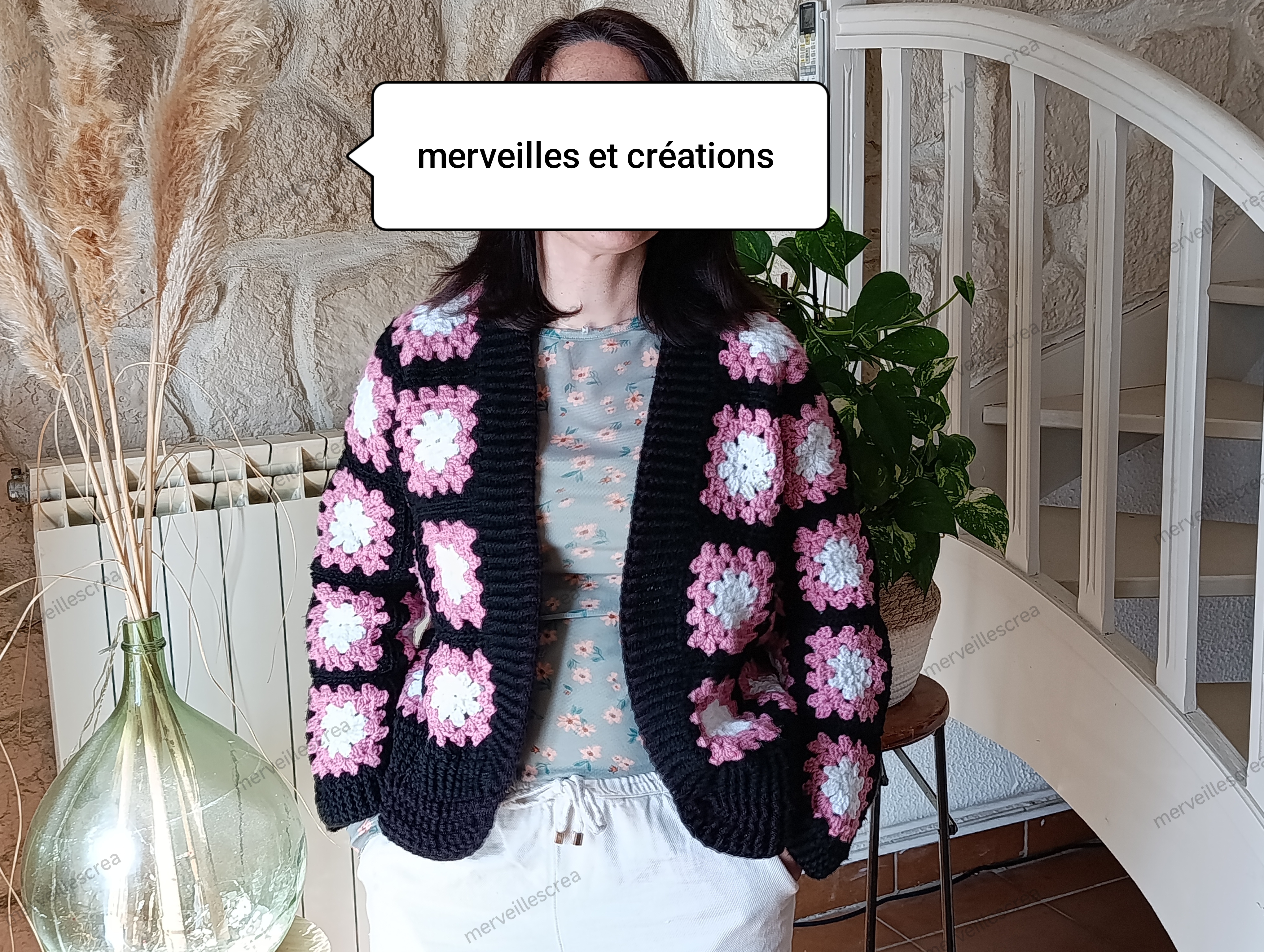 Tuto Crochet Cardigan Granny square Chic - Patron PDF Français pas à pas. , vue 2
