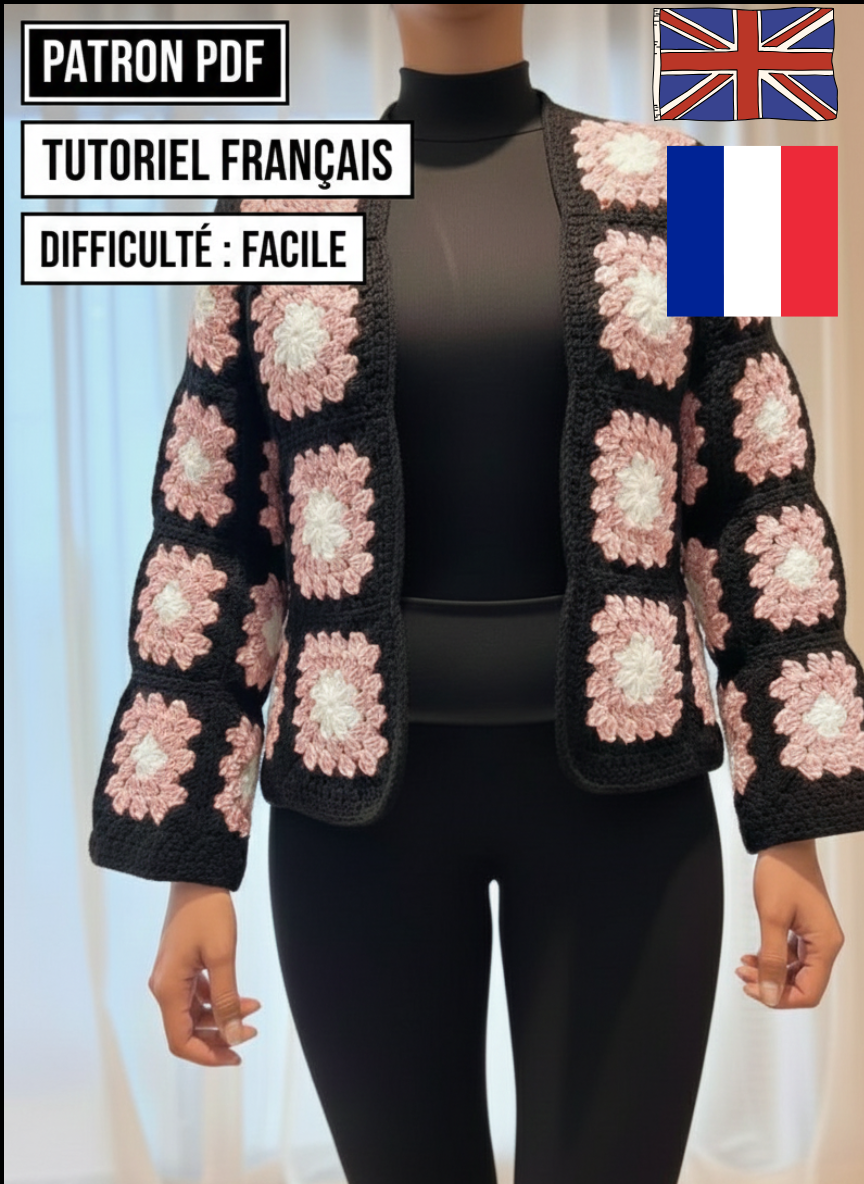 Tuto Crochet Cardigan Granny square Chic - Patron PDF Français pas à pas. , vue 4