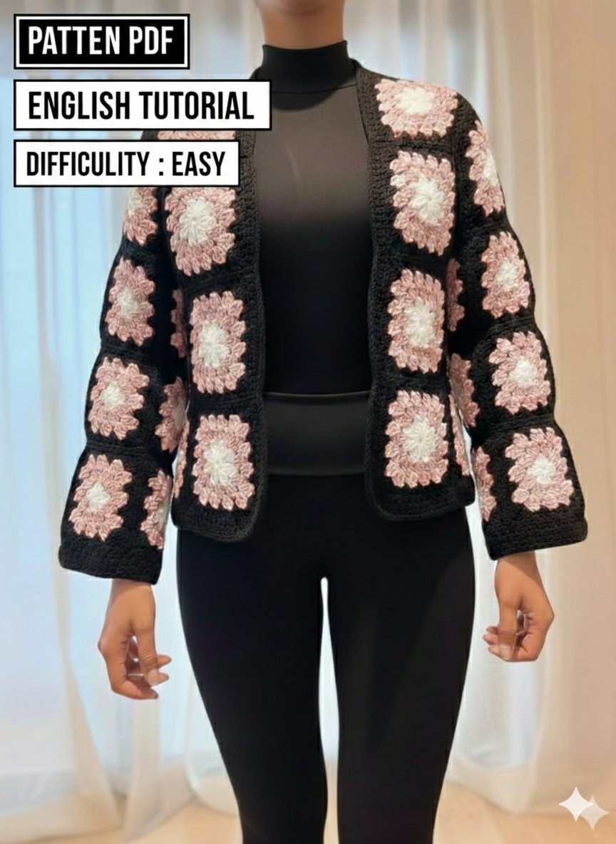 Tuto Crochet Cardigan Granny square Chic - Patron PDF Français pas à pas. , vue 5