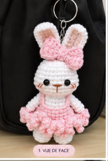 Lapinette Rose – Patron Amigurumi Porte-Clés, vue 1