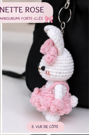 Lapinette Rose – Patron Amigurumi Porte-Clés, vue 3
